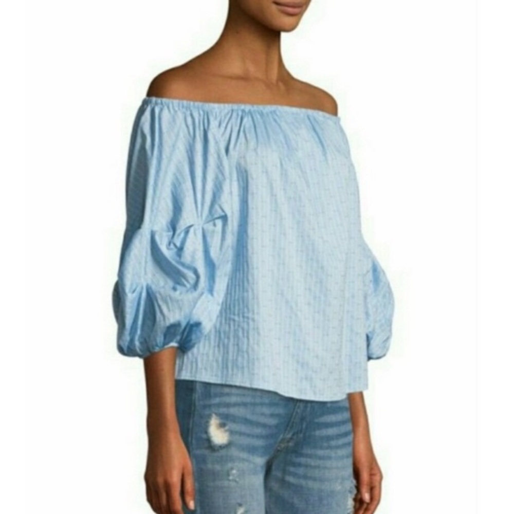 πΊπΈ CECE Blue Off-the-shoulder Balloon-sleeve Blouse NWT M - Picture 2 of 16